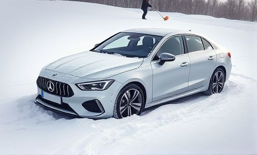 新车用扫把扫了积雪